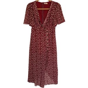 ESSUE RED FLOWER PRINT SHORT SLEEVED SUMMER DRESS